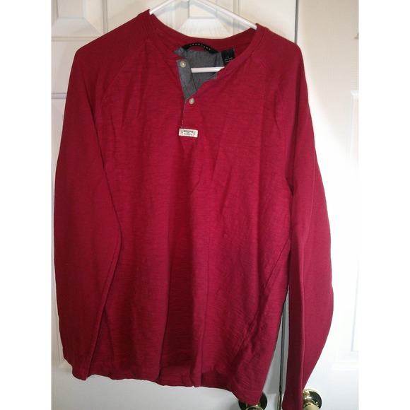 Sean John Henley Shirt Long Sleeve Button Up Casual Top Red‎ Size L - Picture 1 of 3